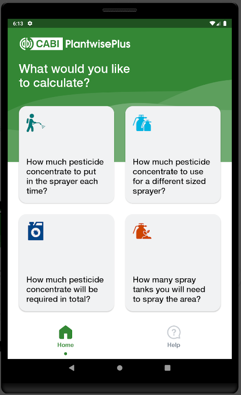 Crop Sprayer pesticide calculator homescreen